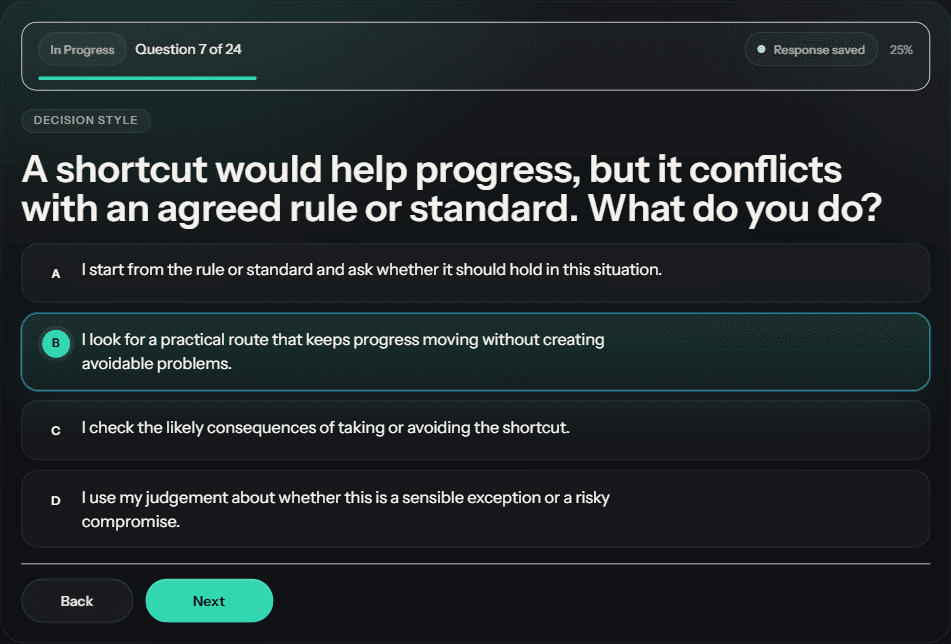 Sonartra assessment runner screen